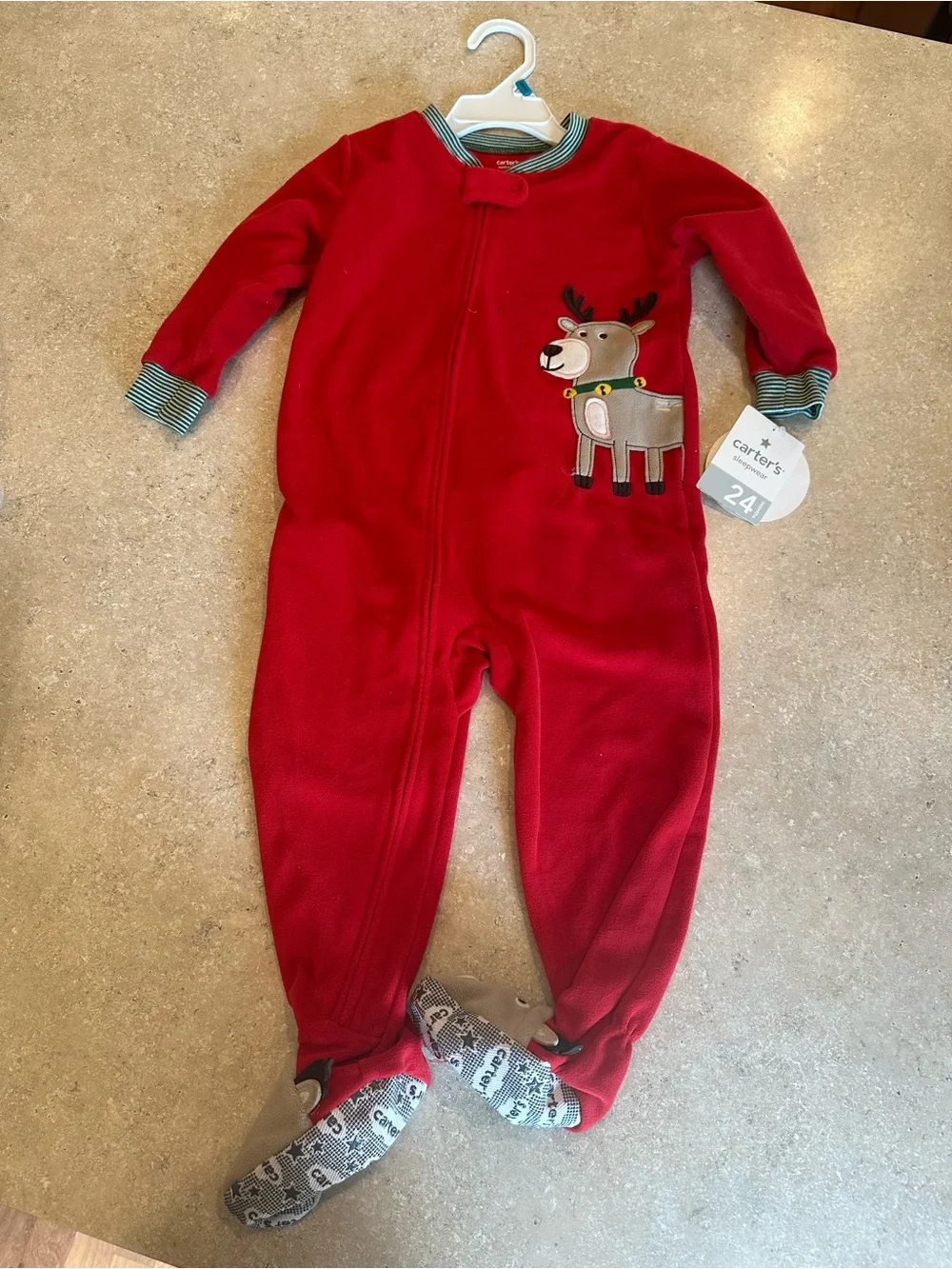 Carter's Red Reindeer Fleece Footed One-Piece